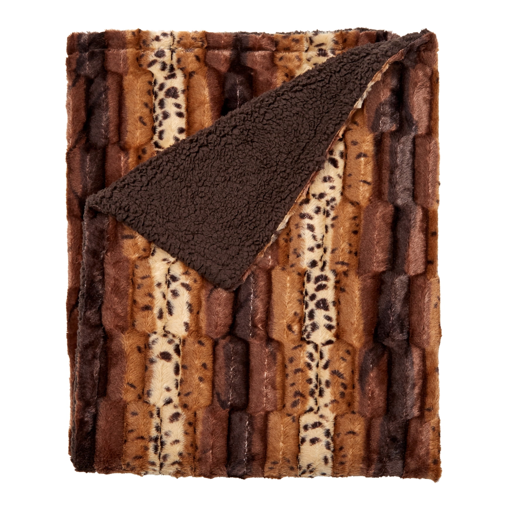 Brylanehome Faux Fur Animal Print Throw, Wild Cat Print Blanket