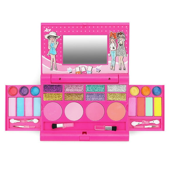 Trousse de Maquillage de Jeu de Rôle pour Filles - Palette Cosmétique Pliable Non Toxique avec Miroir, Ombres à Paupières, Brillant à Lèvres et Poudres de Contour