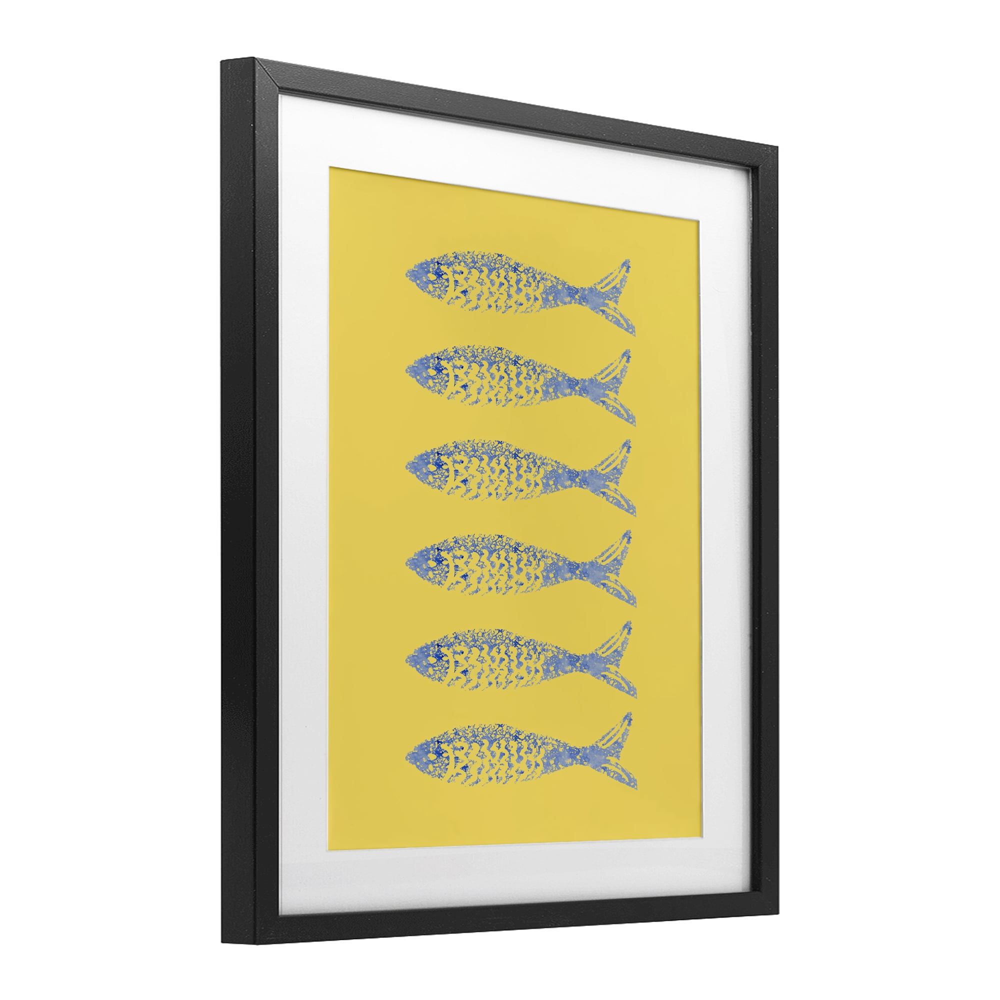 Stupell Industries Sardine Stamps on Yellow Black Framed Print Under Glass, design by Julie DeRice