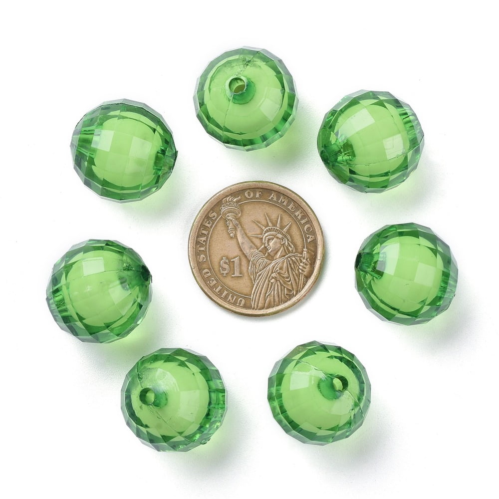 Transparent Acrylic Beads Bead in Bead Faceted Round Lime Green 20mm Hole: 2mm 110pcs/500g