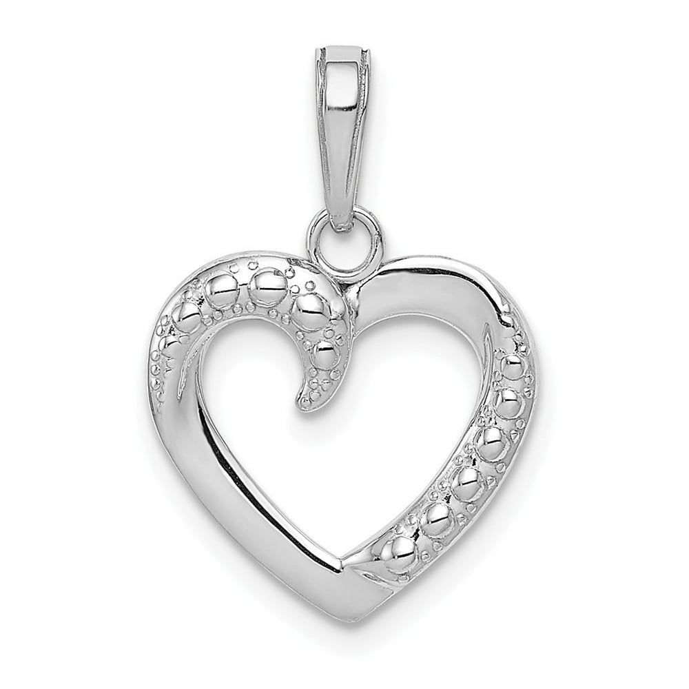JewelryWeb - 14k White Gold White Heart Pendant With Beaded Accent and ...