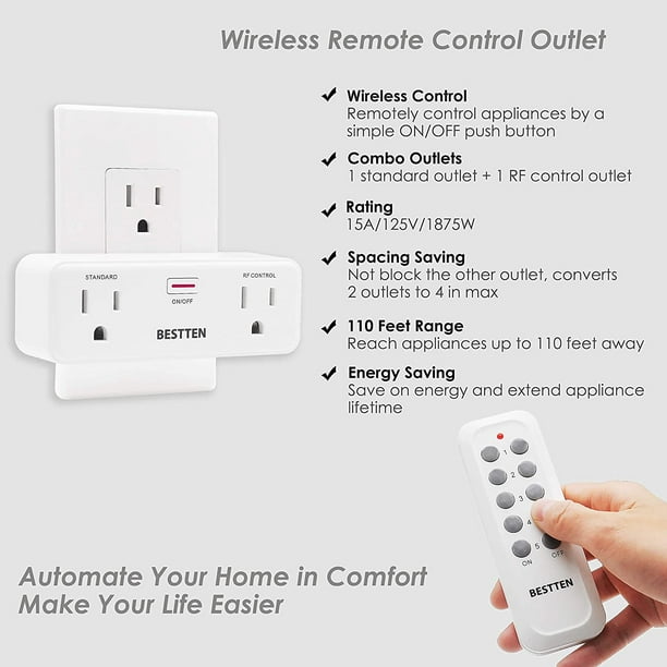 BESTTEN Remote Control Outlet Plug, Wireless Power Switch Combo Kit (1