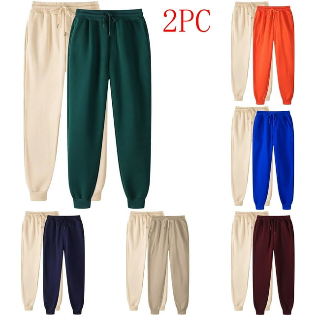 CFLVAEK 2 Pack Unisex Sweatpants Plus Size Drawstring Elastic Waist Sweatpant Casual Cinch Bottom Lounge Pant Solid Color Workout Sweat Pant with Pockets Khaki XXL