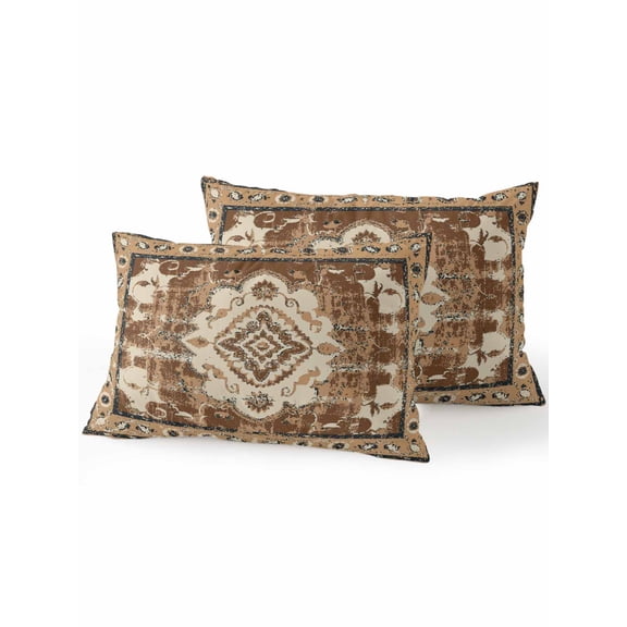 Waterproof Outdoor Throw Pillows with Inserts 12"x20" Set of 2,Brown Boho Soft Decorative Pillowcases for Couch Bedroom,Retro Western Rustic Ethnic Tribal Patterns Pillow Covers for Sofa Living Room