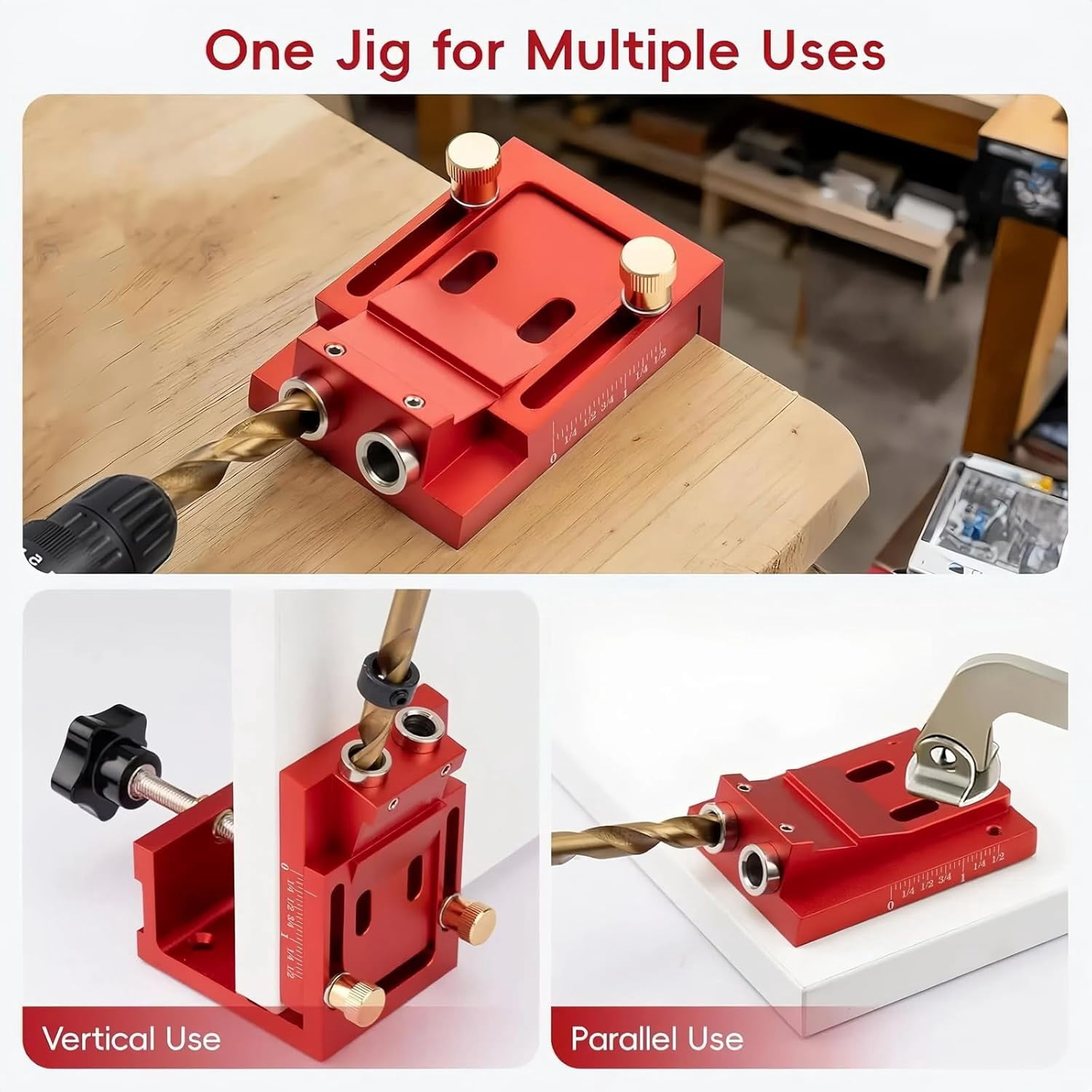 15° Precision Pocket Hole Jig Kit – Complete Joinery System with Step Drills, Wrenches, Drill Stop Rings, Square Drive Bits, Adjustable Fixture for DIY Carpentry and Woodworking Projects(RL 1 Set)