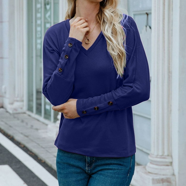v neck puff long sleeve loose blouse