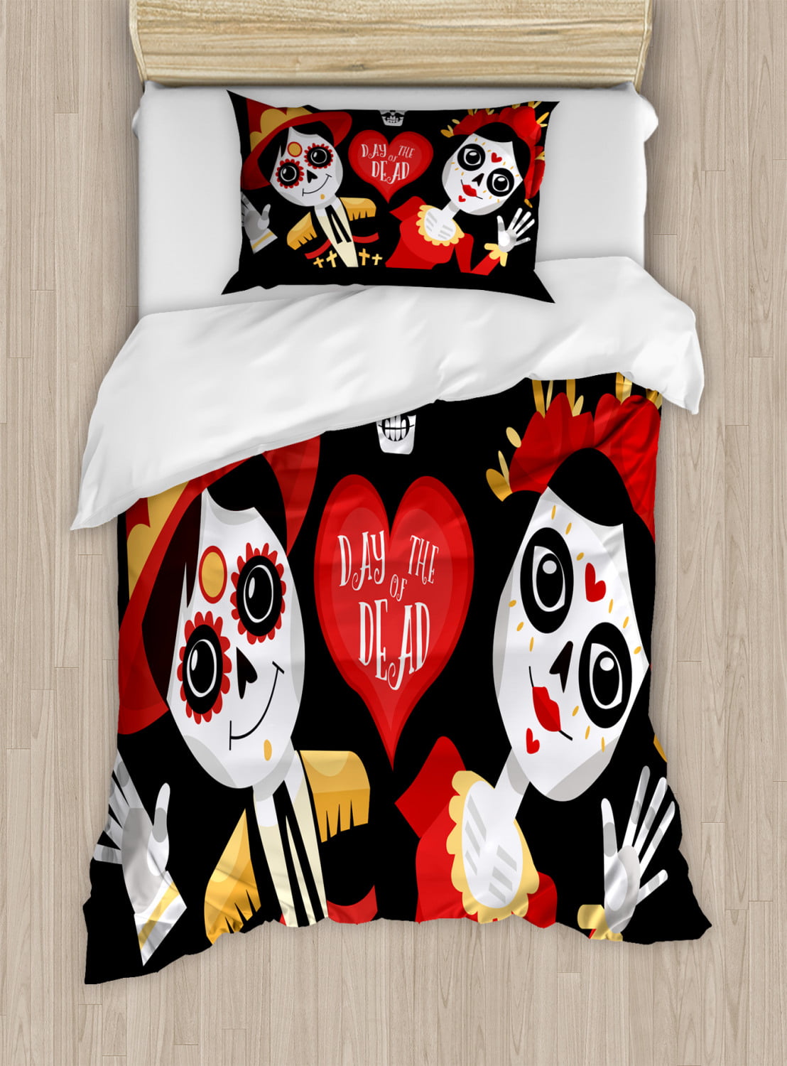 Red Skull Duvet Cover Set Twin Queen King Size Bedding Pillow Case Day of Dead 