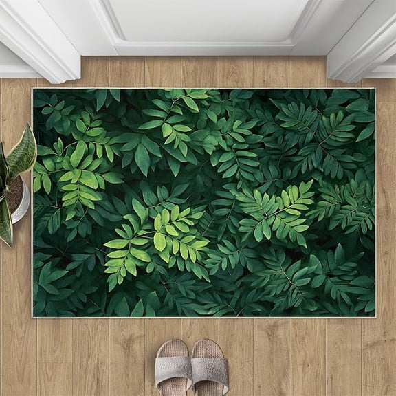 Green Leaves Rugs for Bedroom, Botanical Area Rugs for Living Room, Leaves Carpet, Modern Washable Area Mat, Plant Carpet, Leaf Home Decor-1x2ft