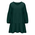 thumbnail image 4 of Dyegold Shift Dress For Women Long Sleeve Ruffle Hem Tunic Dresses 2023 Fall Casual Loose V Neck Short Mini Swing Dresses, 4 of 6