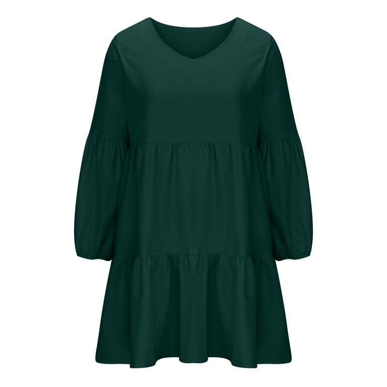 gakvbuo Fall Dresses For Women 2023 Plus Size Mini Dress Long Sleeve  Ruffled Hem Loose Casual Style Dress Summer Tunic Dress V Neck Casual Loose  Flowy Swing Dresses - Walmart.com
