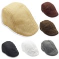 thumbnail image 2 of Boina de lino para hombre y mujer, gorra de lino para vendedor de periódicos, gorra de taxista, gorra de estilo británico con visera (café rojo), 2 of 4