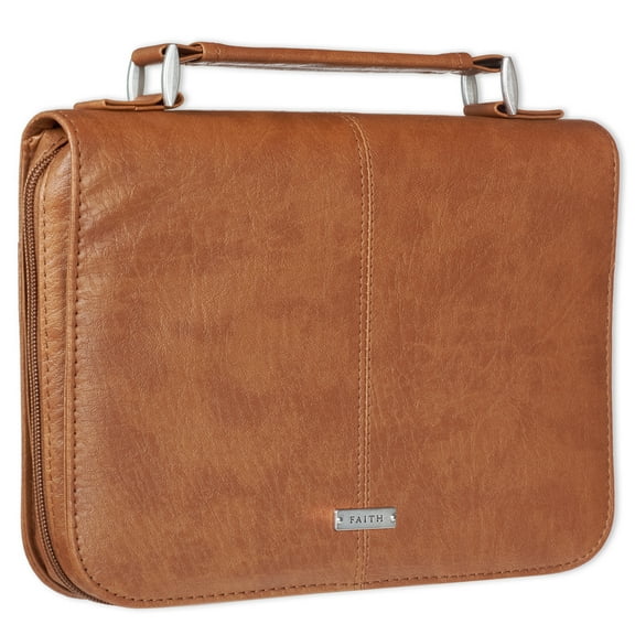 Faith Brown Faux Leather Bible Cover with Badge