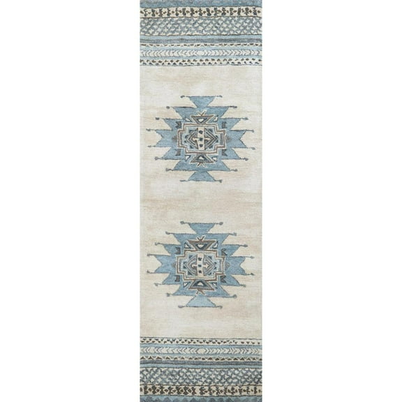 Alora Decor Ryder 2'6" x 8' Southwest/Tribal Blue/Ivory Hand-Tufted Rug