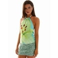 thumbnail image 6 of Women'S Y2k Halter Tank Floral Print Open Back Top Sleeveless Tie Cropped Top Summer Street Style Green L, 6 of 8