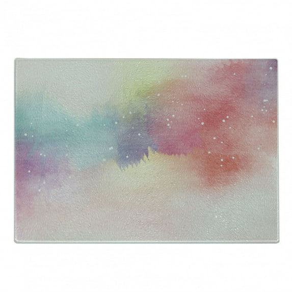 Colorful Cutting Board, Abstract Dreamy Fantasy Themed Watercolor Digital Painting Art Romantic Design, Decorative Tempered Glass Cutting and Serving Board, Small Size, Multicolor, by Ambesonne
