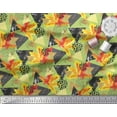 thumbnail image 2 of Soimoi Green Rayon Fabric Triangle,Autumn Leaves & Brush Stroke Abstract Print Fabric by the Yard 56 Inch Wide, 2 of 3