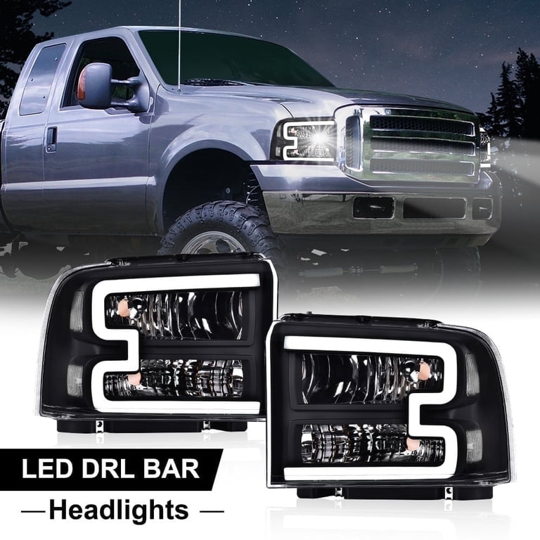 G-PLUS LED DRL Clear Lens Chrome Headlight Assemblies - Fit 2005-2007 Ford F250 F350 Super Duty (Pair)