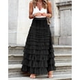 thumbnail image 3 of Solid Multilayer Ruffle Mesh Skirt Women Boho High Waist Long Maxi Tulle Skirt Spring Summer Party Women's Clothing, 3 of 6