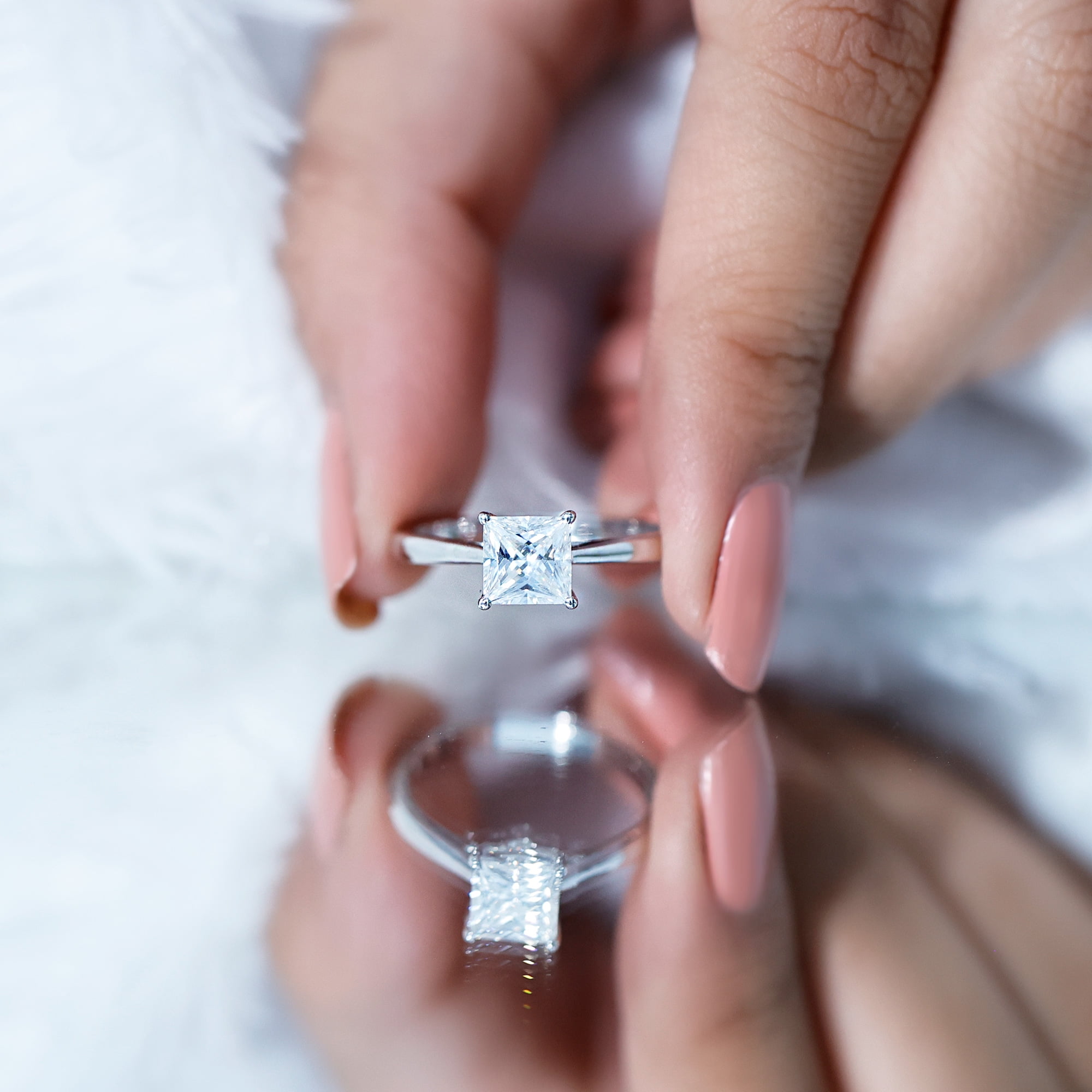 Rosec Jewels Princess Cut Moissanite Solitaire Engagement Ring for Women - 6 mm - 1 Carat Ring - D-VS1 Quality Certified, 14K White Gold, US 10.50