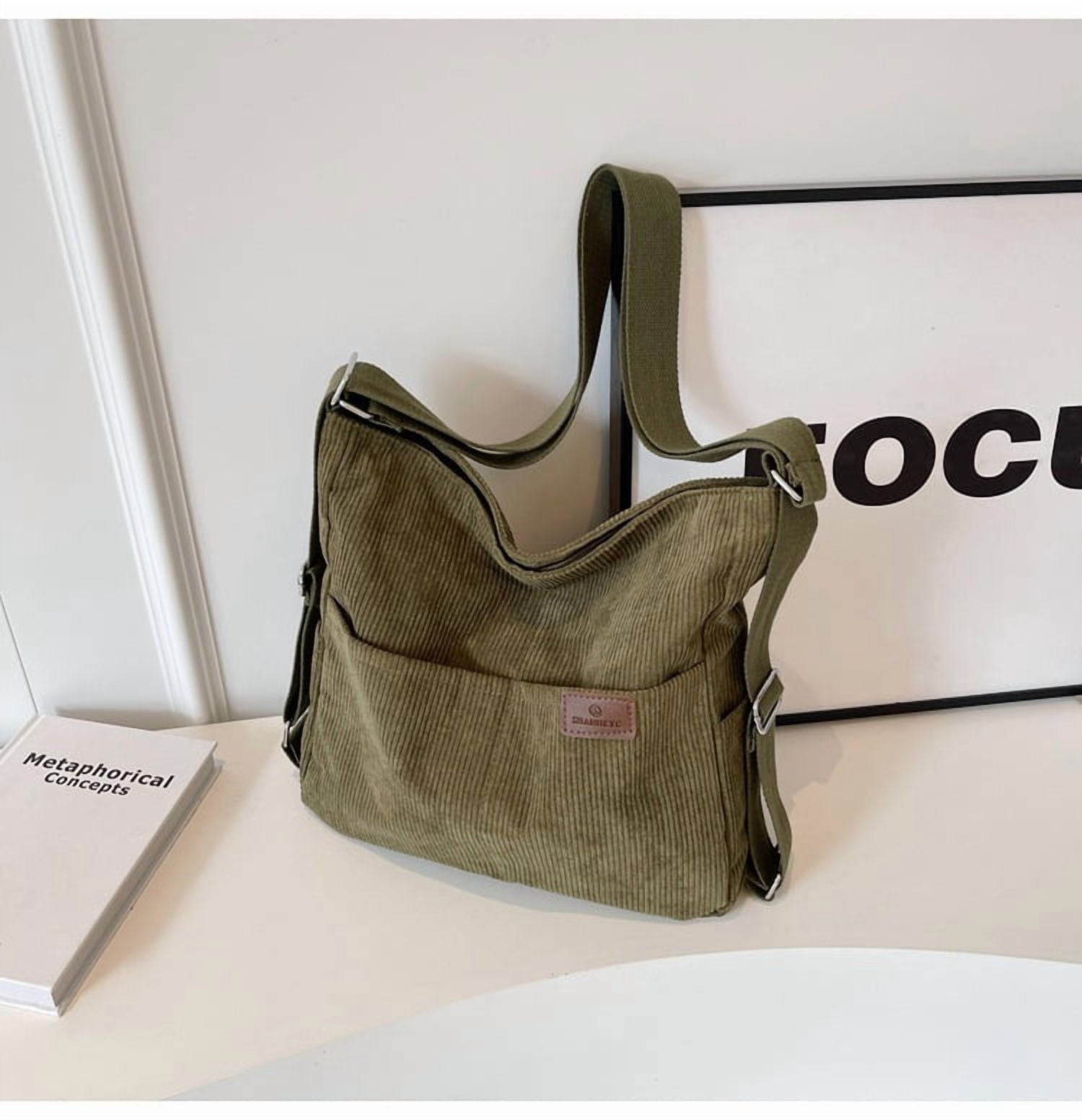 Kwuty Corduroy Tote Bag for Women Convertible Backpack Purse Crossbody Hobo Shoulder Bag with Multi Pockets Compartments