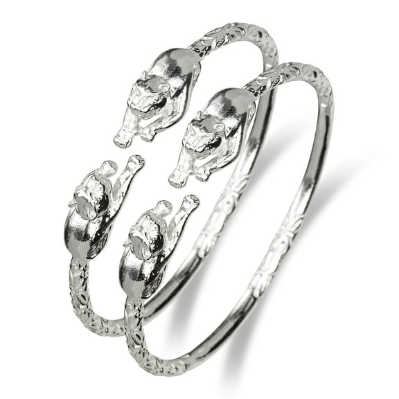 Better Jewelry Panther .925 Sterling Silver West Indian Bangles (Pair) (Made in USA)