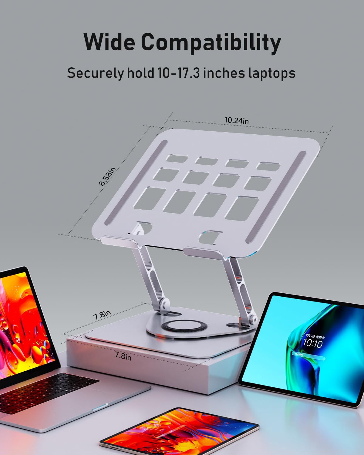 Laptop Stand For Desk  Adjustable Swivel Computer Riser 360 Rotation Base Portable Holder Office Home Fits Macbook Air Pro (10"-17.3") -