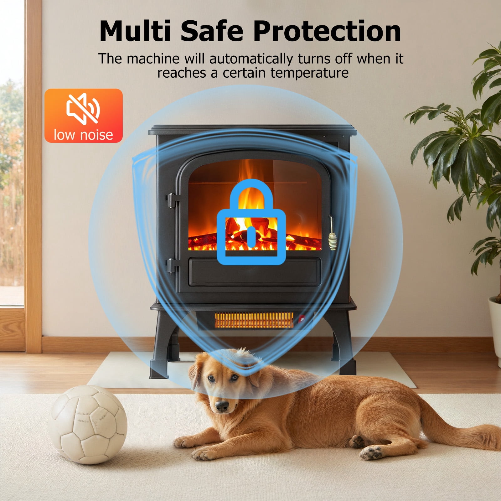 Atilioo 26" Electric Fireplace Stove, Freestanding 3D Flame Energy Saving Space Heater with Remote, Overheating Protection, 12H Timer, Single Door, Black Metal