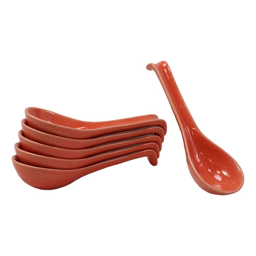 Ebros Japanese Contemporary Colorful Glossy Porcelain Soup Spoons With