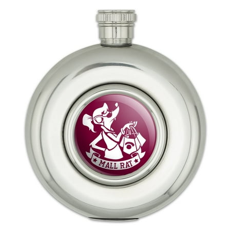 

Mall Rat with Shopping Bags Round Stainless Steel 5oz Hip Drink Flask