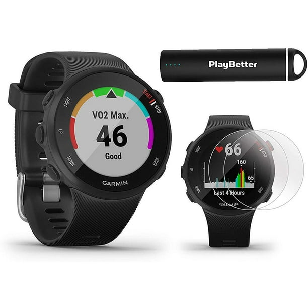 Garmin Forerunner 45S (Black) GPS Running Smartwatch Power Bundle | +PlayBetter 2200mAh Portable