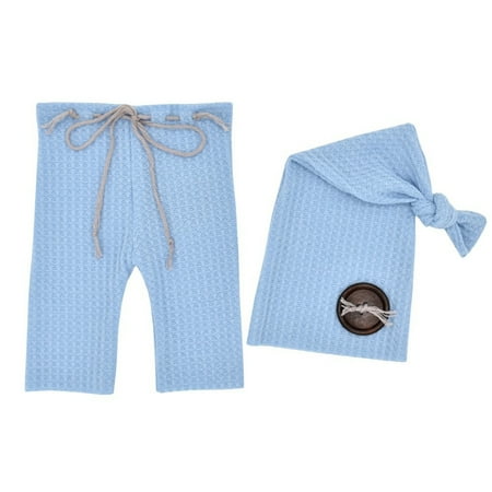 

Hunpta Hats For Kids Newborn Infant Baby Sleepy Hat & Pants Set Photography Prop Knitted Knot Button Hat Set