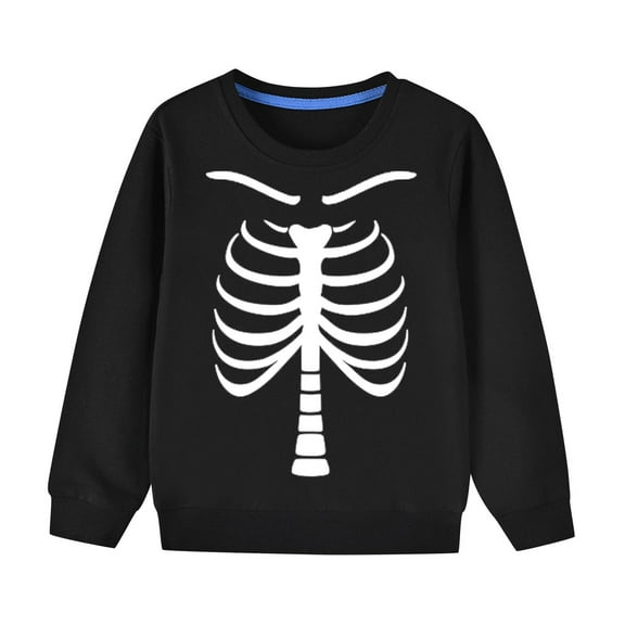 GPAECEAD Boys Girls Halloween Sweatshirt Toddler Pumpkin Face Long Sleeve Shirt Kids Skeleton Top Clothes 2-10Years Black