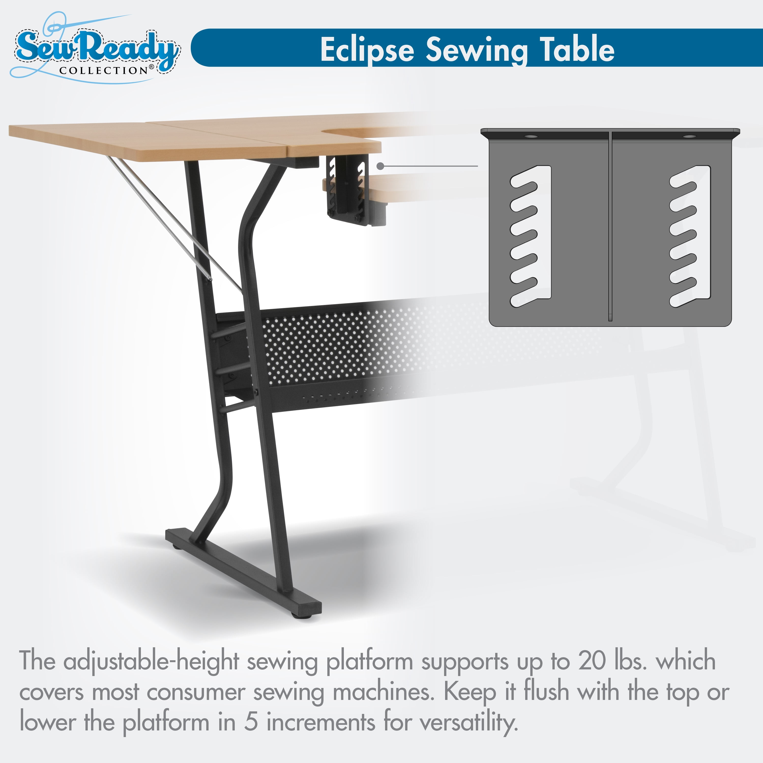 Sew Ready Eclipse Sewing and Craft Table with Adjustable Platform in Black / Maple