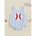 thumbnail image 3 of BemeyourBBs Newborn Baby Boys Girls Summer Clothes Infant Baby Baseball Outfit Bubble Romper Overalls Baseball Embroidery Stripe Sleeveless Bodysuits Jumpsuits Playsuit, 3 of 9
