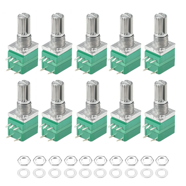 Potenciómetro de película rotativa de una vuelta Uxcell B100K Ohm, resistencias variables de carbono verdes, 10 piezas