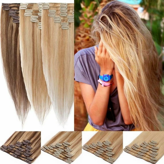 SEGO Clip in Human Hair Extensions Soft Silky Straight Hair 8pcs/18clips
