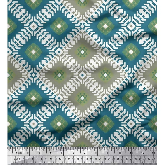 Soimoi Rayon Fabric Ikat Kilim Print Fabric by Yard 56 Inch Wide