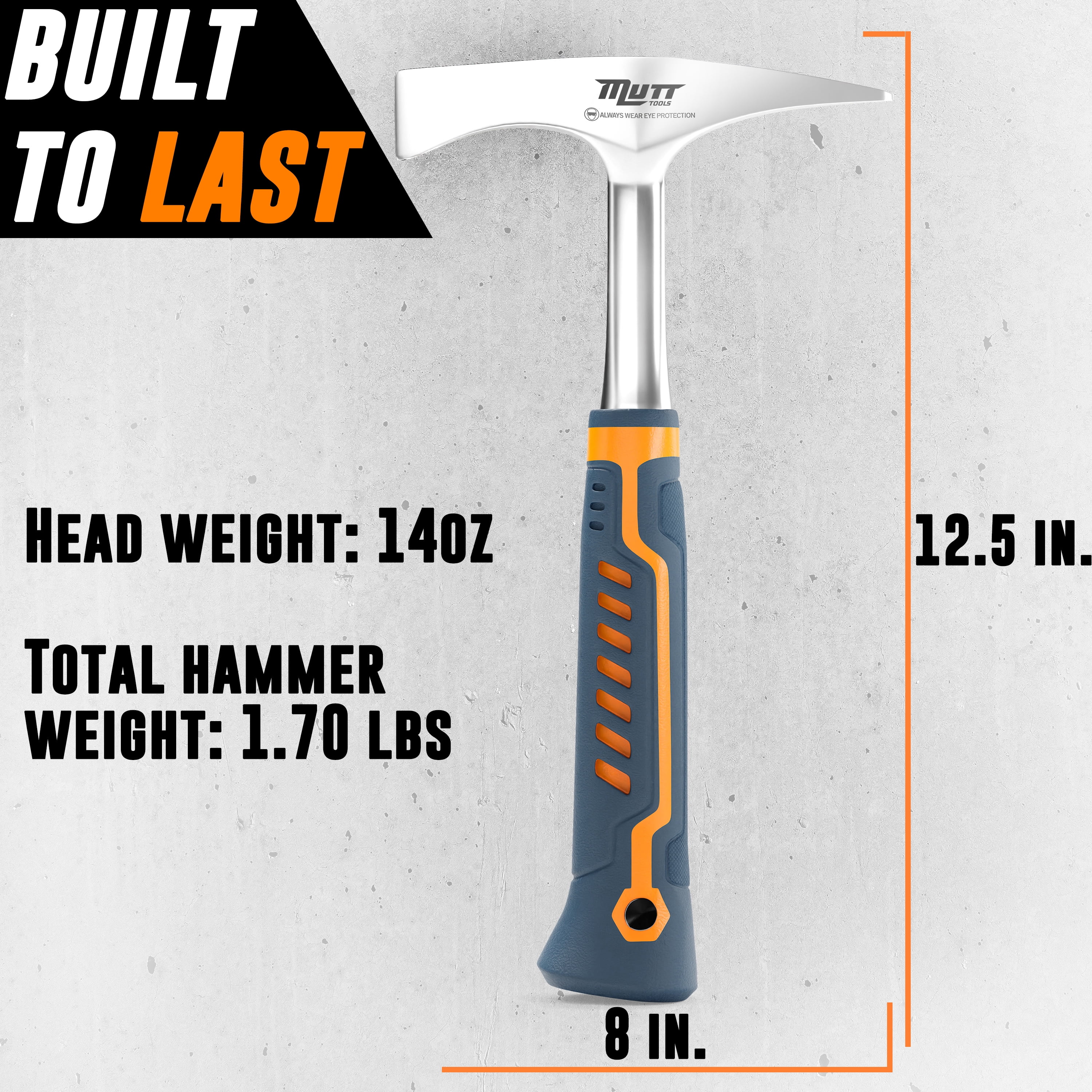 Mutt Tools 14oz Head Weight Welding Chipping Hammer - Professional Slag Hammer for Welders - Forged Steel Impact Tool for Metal Work - Welding Hammer