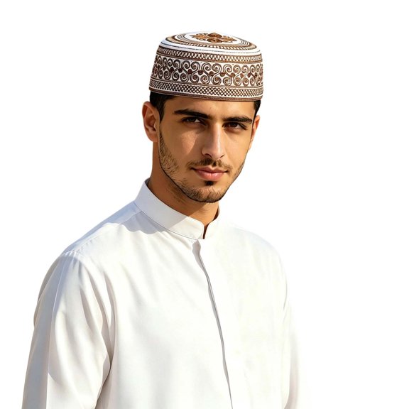 Men Embroidered Beret Cap Traditional Prayer Hat Soft Velvet Rounded Headwear