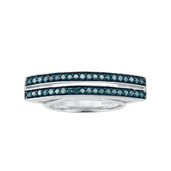 Sterling Silver with 0.50 CTTW Natural Blue Diamond Band Ring