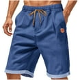 thumbnail image 2 of Mingw Mens Shorts Men's Denim Rolled Cuff Shorts Drawstring Elastic Waistband Pants for Summer Beach, 2 of 6