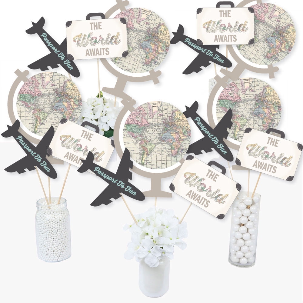 World Awaits Travel Themed Party Centerpiece Sticks Table Toppers