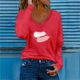 thumbnail image 2 of Camiseta de manga larga informal con cuello en V para mujer Pompotops  gfhjh22174, 2 of 4