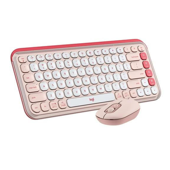 Logitech POP ICON Combo, Bluetooth Keyboard and Mouse Combo, Comfortable Typing, programmable Keys and Buttons, Rose