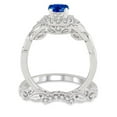 thumbnail image 3 of Halo Art Deco 2.5 Carat Blue Sapphire And Moissanite Diamond Engagement Ring Vintage Floral Bridal Set On 10k White Gold, 3 of 3