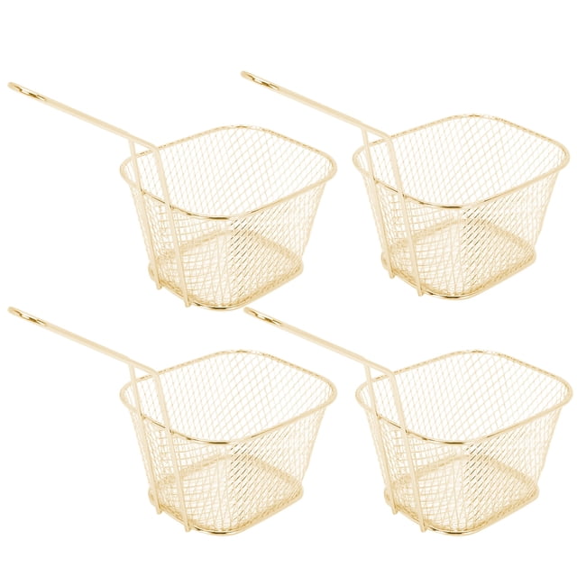Cesta de red para freír de acero inoxidable, 4 Uds., colador de cocina para patatas fritas, herramienta de cocina para alimentos, color dorado