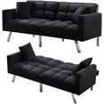 thumbnail image 1 of Couch and Sofa, Twin Fabric Sofa Sleeper Bed with Armrest, Convertible Futon Couches and Sofas with Two Pillows, Small Spaces Recliner Couch Living Room Furniture Loveseat Sofa, Black, LL176, 1 of 10