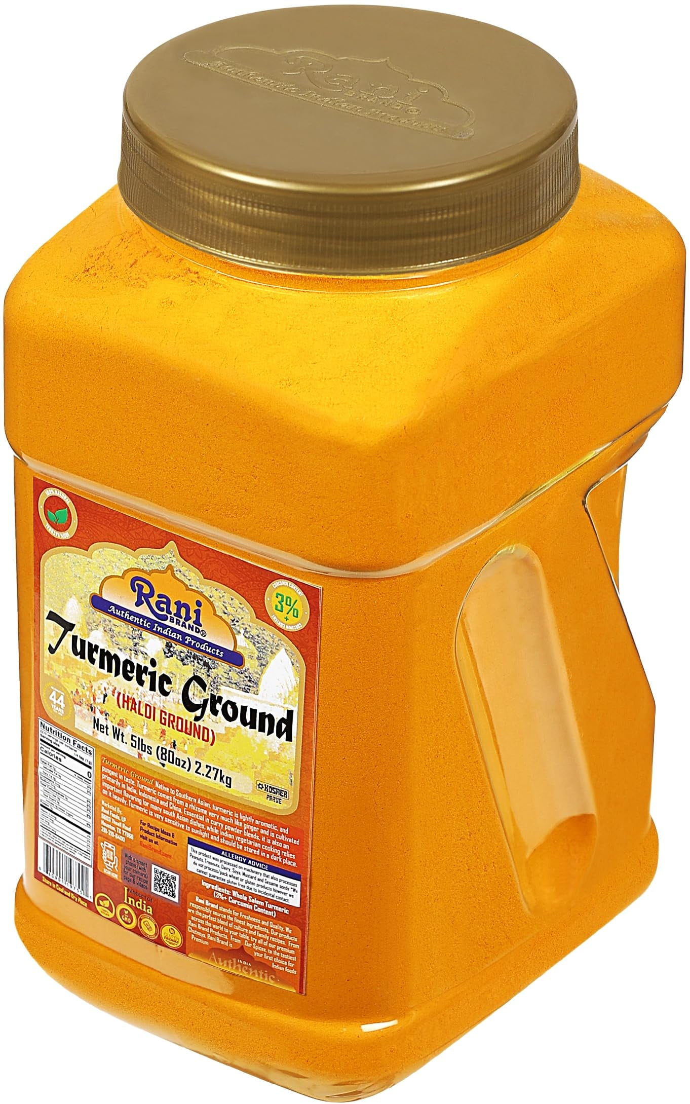 Rani Turmeric (Haldi) Root Powder Spice, (High Curcumin Content) 80oz (5lbs ) 2.27kg Bulk PET Jar ~ All Natural | 100% Pure, Salt Free | Vegan | Gluten Friendly | NON-GMO | Kosher | Indian Origin