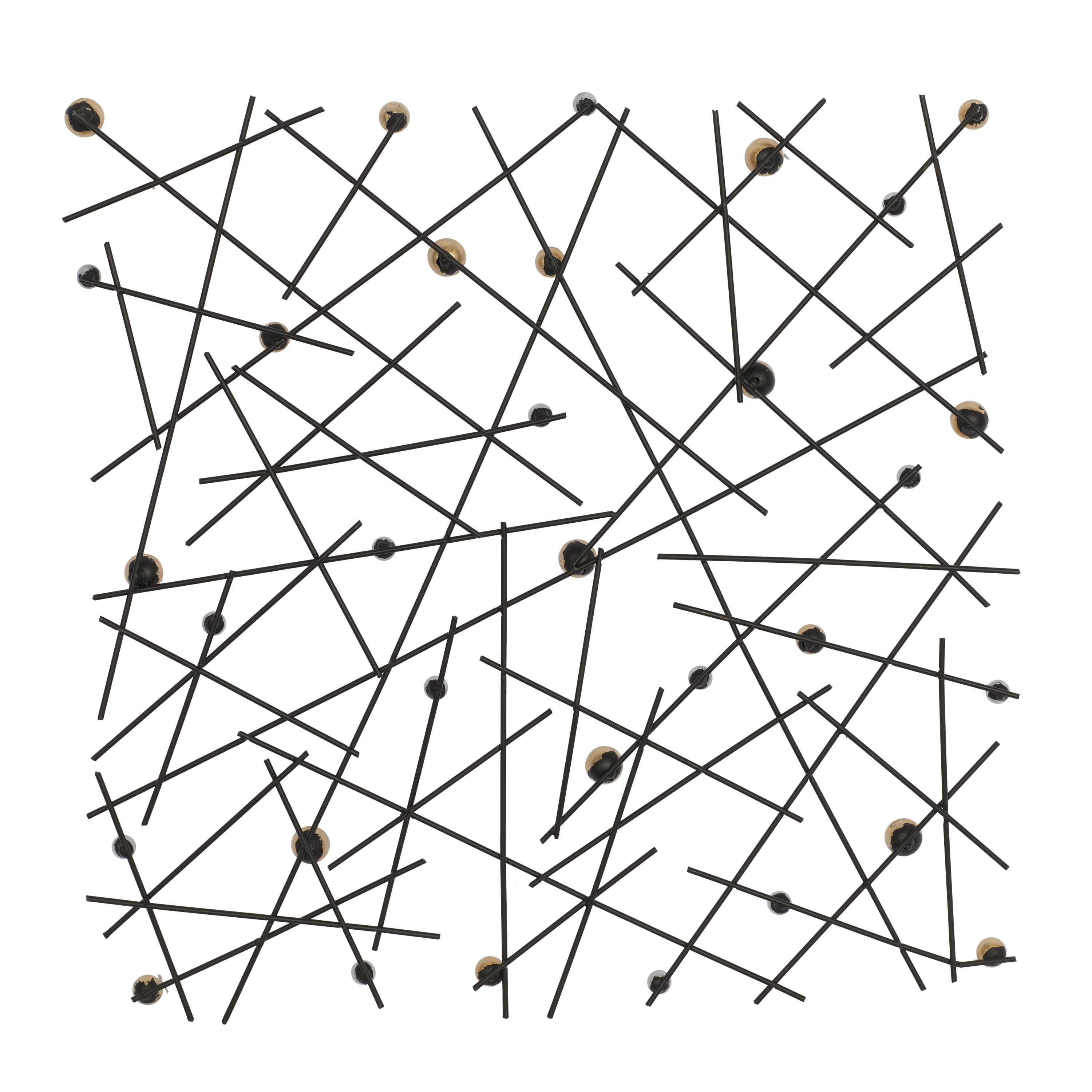 DecMode Black Metal Hanging Wall Art Décor with Silver and Bronze Beads for Contemporary or Modern Small Space, Bedroom, Living Room, Entryway, 24"W x 24"H