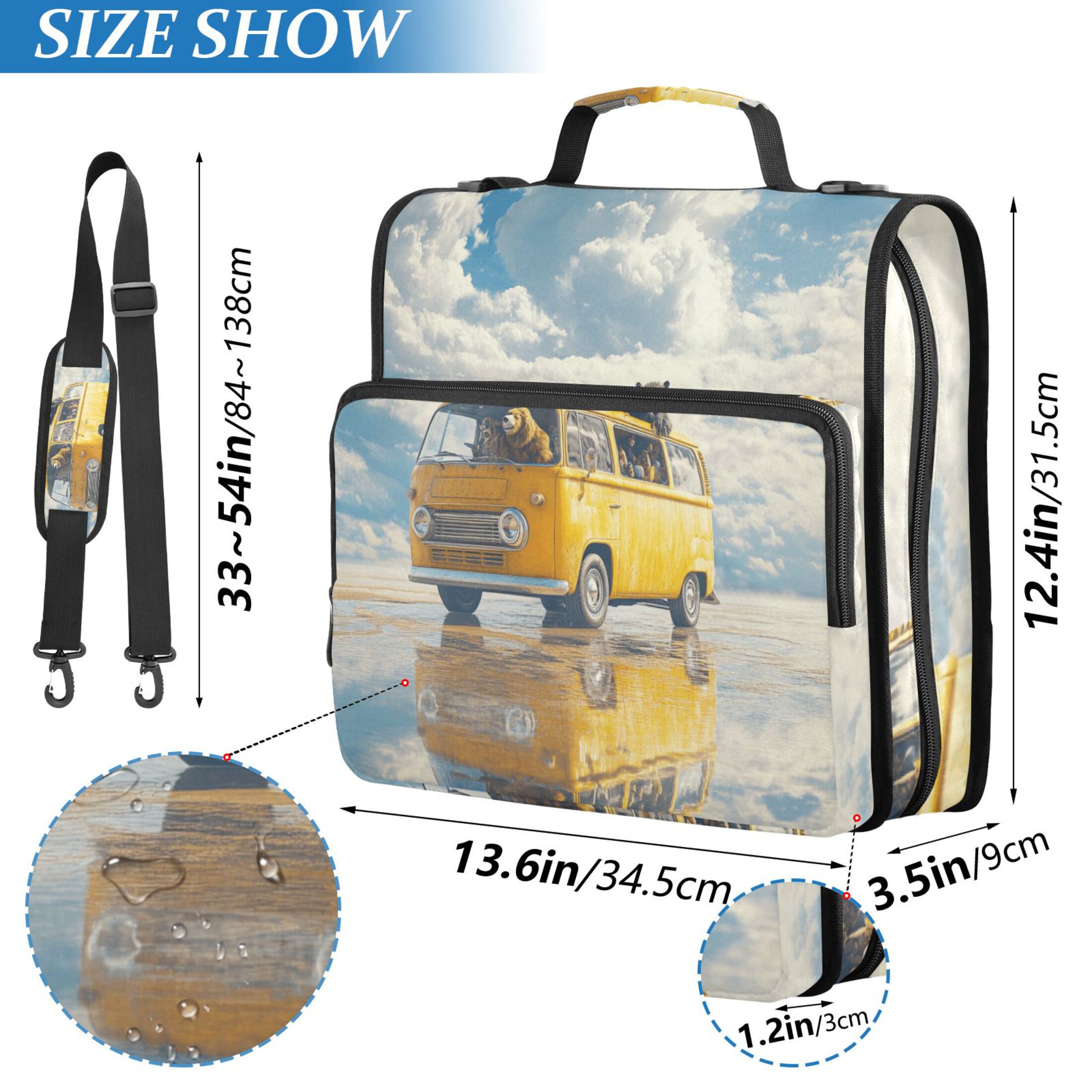 3 Ring Zipper Binder with Shoulder Strap Waterproof Trapper Keeper 2 Inch D-Ring 500 Sheets Capacity Bus on Lake